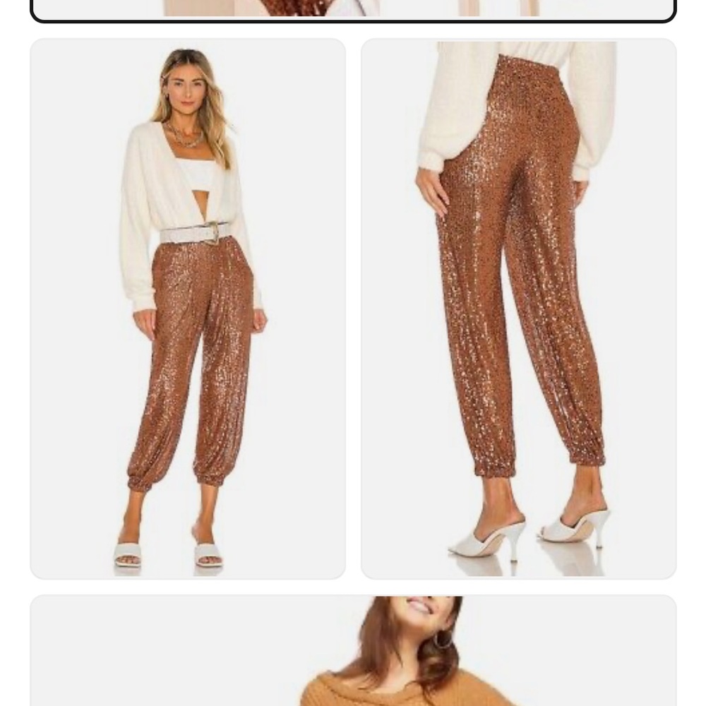 Free People Brown Track Pants with Metallic Finish